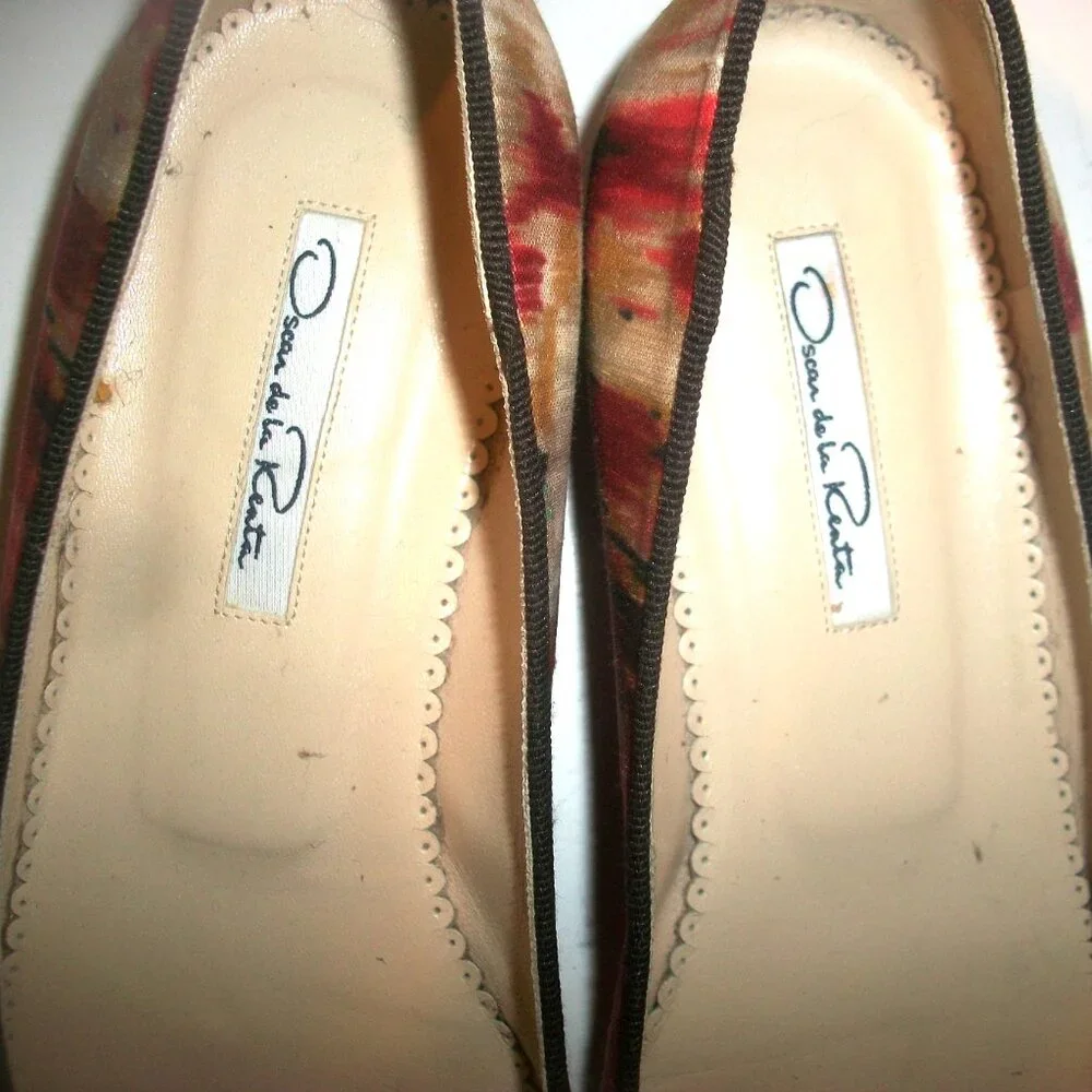 Oscar de la Renta Vintage Eighties Silk Print Ballet Flats - Picture 4 of 8